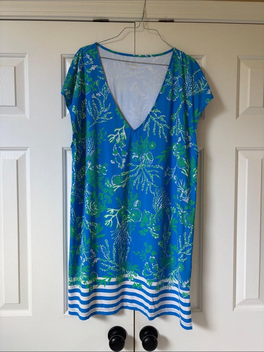 Lilly Pulitzer Blue & Green V-Neck Swim Coverup EUC